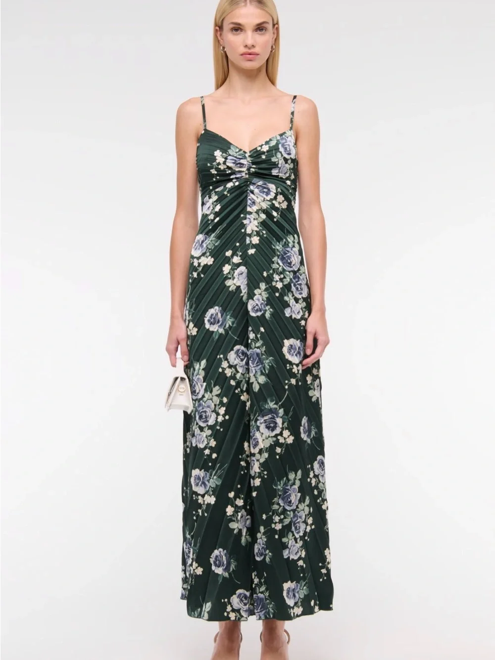 Abercrombie Giselle Sweetheart Pleated Green Floral Maxi Dress Size Small